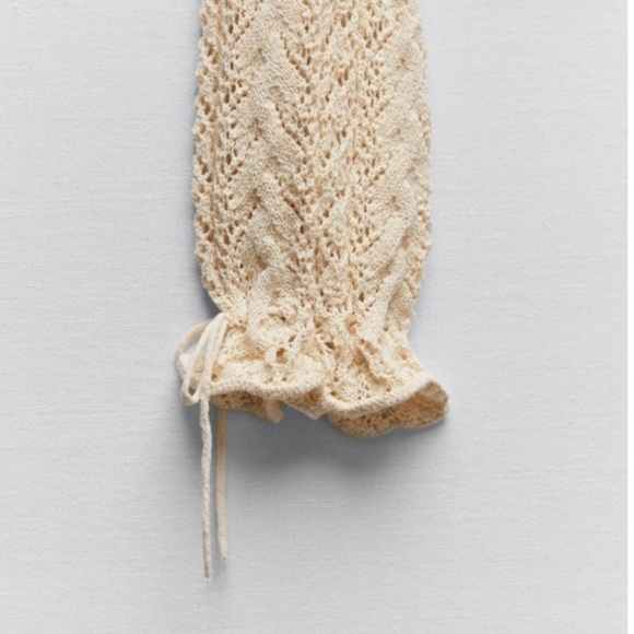 Zara Pointelle Knit Sweater Open Knit Crochet Cropped Sweater Cream Ecru NWOT - Picture 6 of 16